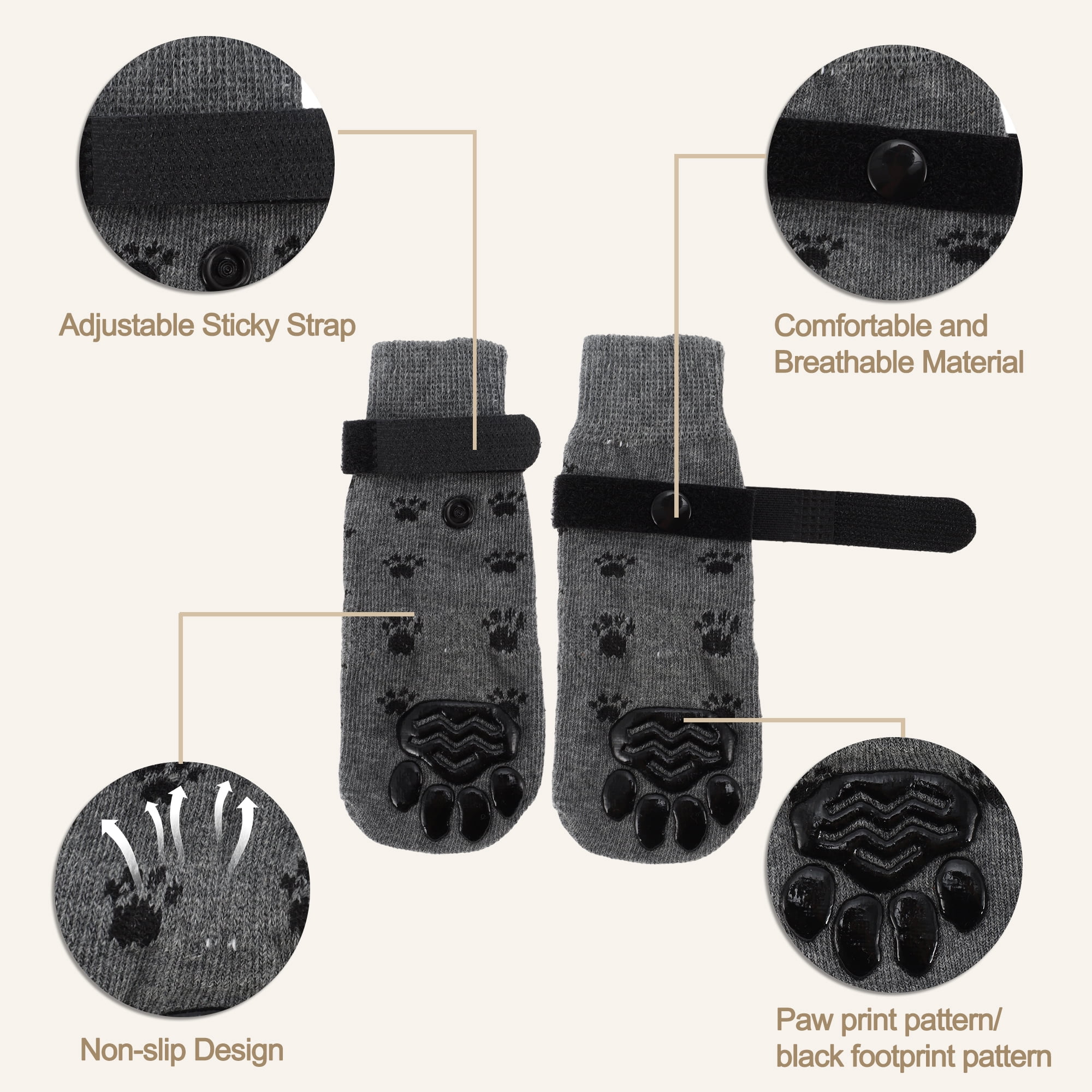 Unique Bargains 4 Pcs Non-Slip Dog Socks Adjustable Sticky Tapes Paw Guard M Gray