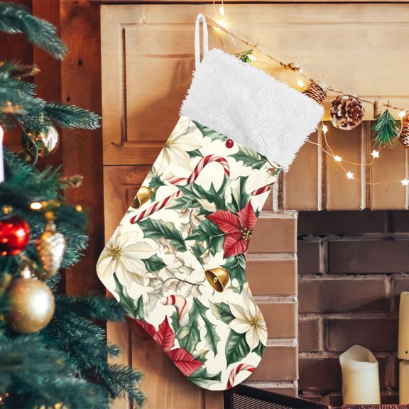 Ryvnso Christmas Stockings Christmas Poinsettia Flowers 17.7" Large Stocking Decoration 1 Pack