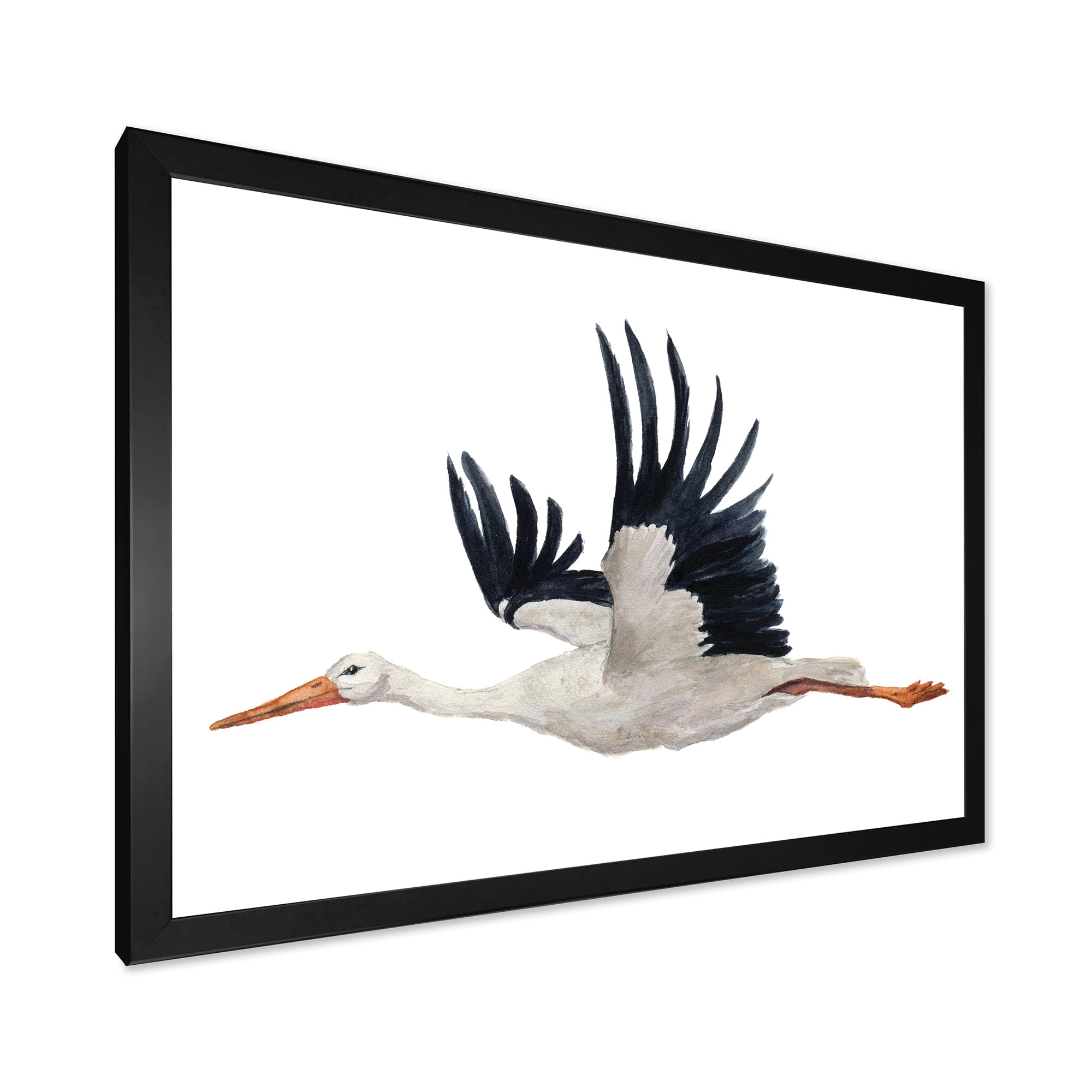 Designart 'White Stork Ciconia Flying Bird ' Traditional Framed Art Print