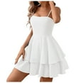 thumbnail image 1 of Women's Summer Blue Sling Dress - Square Neckline Backless Bow, Mesh Fabric, Double Ruffle Hem, Casual/Party, 1 of 5