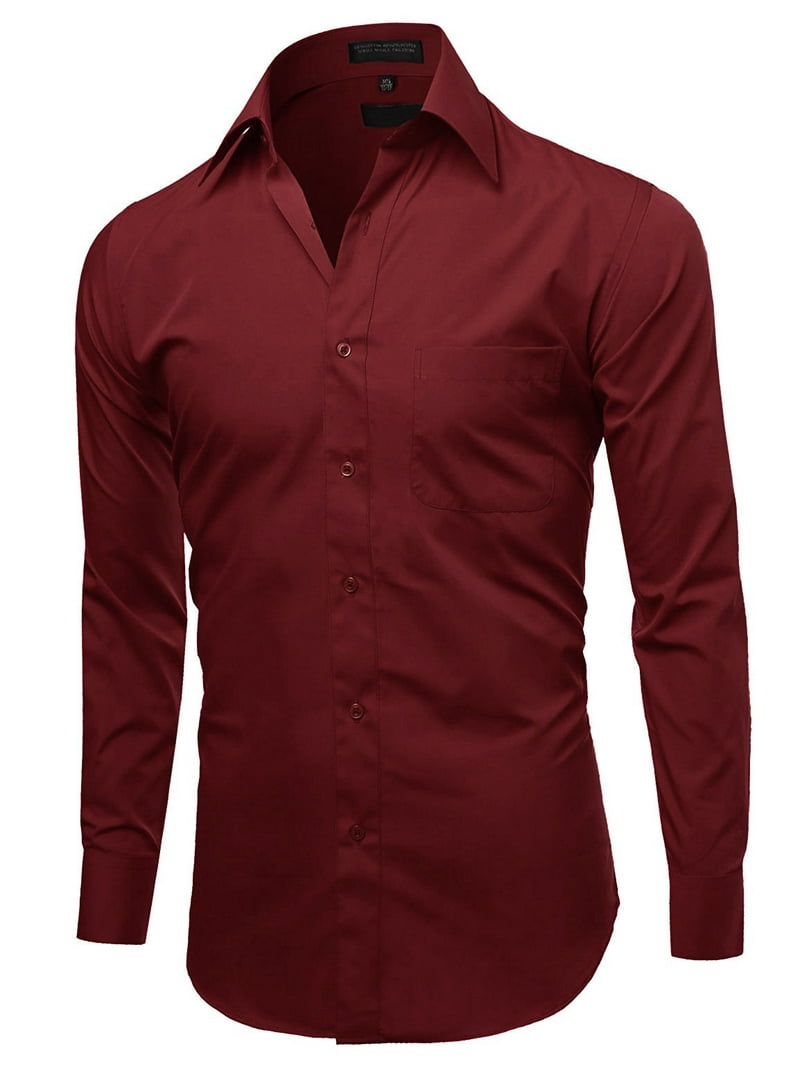 burgundy color men's dress shirt Hisdern Men's Stretch Wrinkle Free Dress Shirts Long Sleeve Burgundy for Work XL main image 0