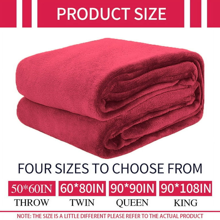 Throw Blanket for Sofa Bed, Red Fleece Blanket Queen Size Luxury Double  Side Fuzzy Blanket, 240GSM Warm Blanket 90x90 inches 