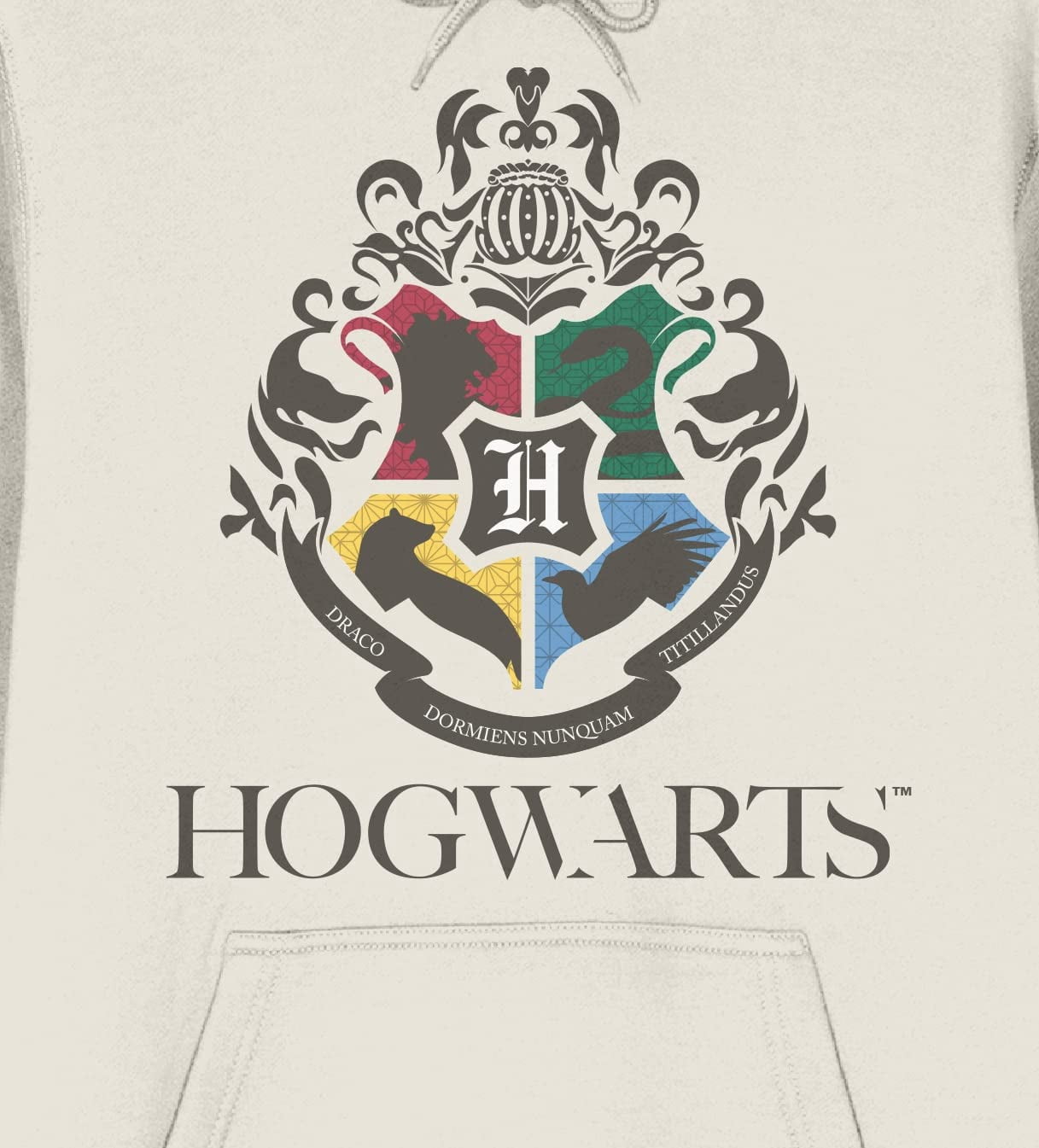 Harry Potter Minimal Hogwarts Crest Long Sleeve Natural Adult Hooded Sweatshirt-Large
