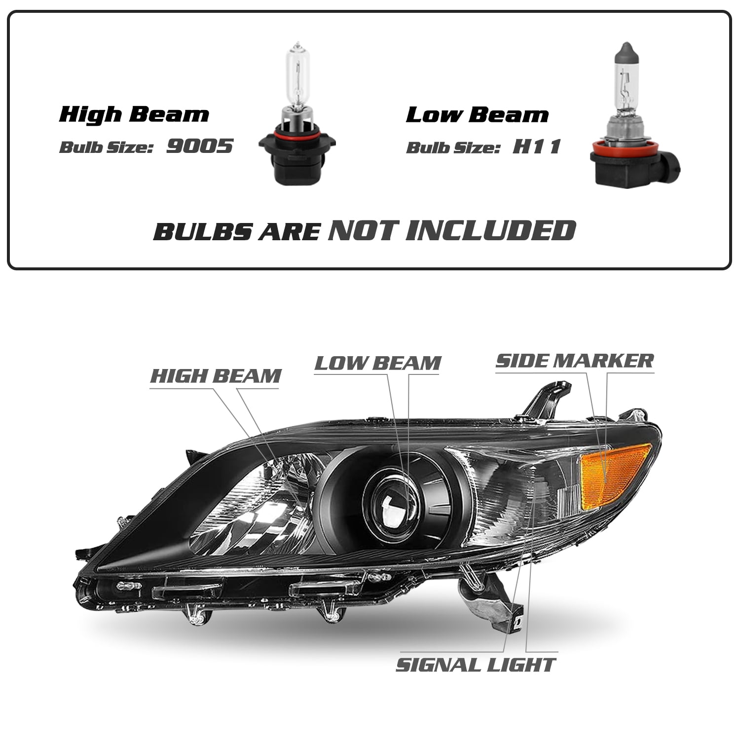 For 2011-2020 Toyota Sienna 4Dr Projector Halogen Headlights Assembly Left+Right