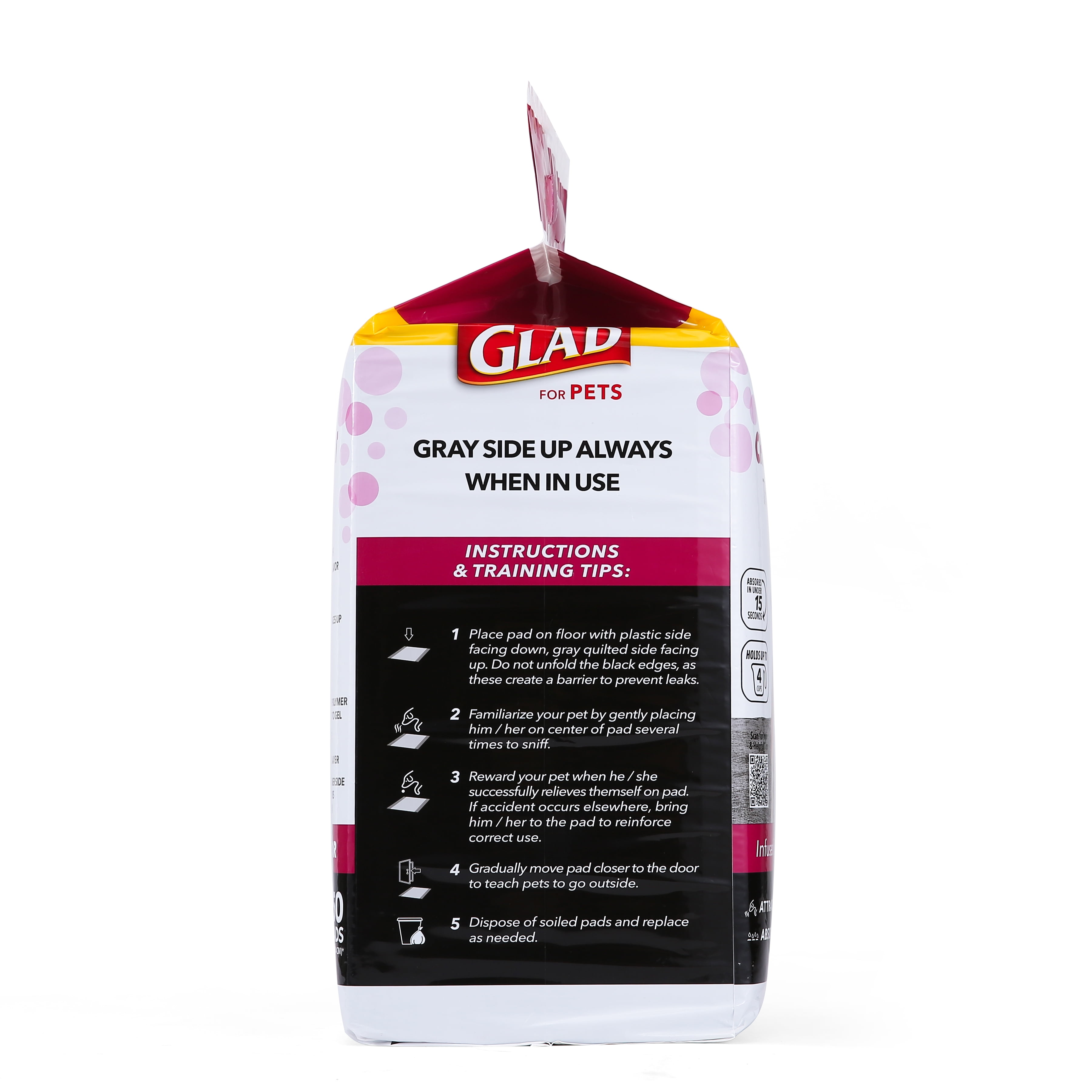 Glad Activated Carbon Puppy Dog Training Pads with Chew Deterrent & Odor Control 23”x23” 50ct