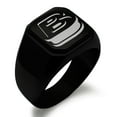 thumbnail image 1 of Stainless Steel Letter B Initial 3D Monogram Engraved Engraved Square Flat Top Biker Style Polished Signet Ring, 1 of 1