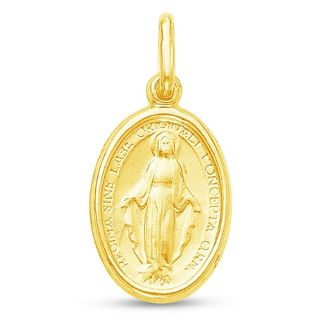 - 14K Yellow Gold Religious The Miraculous Conception Virgin Mary Medallion Charm Pendant (16x11 mm)