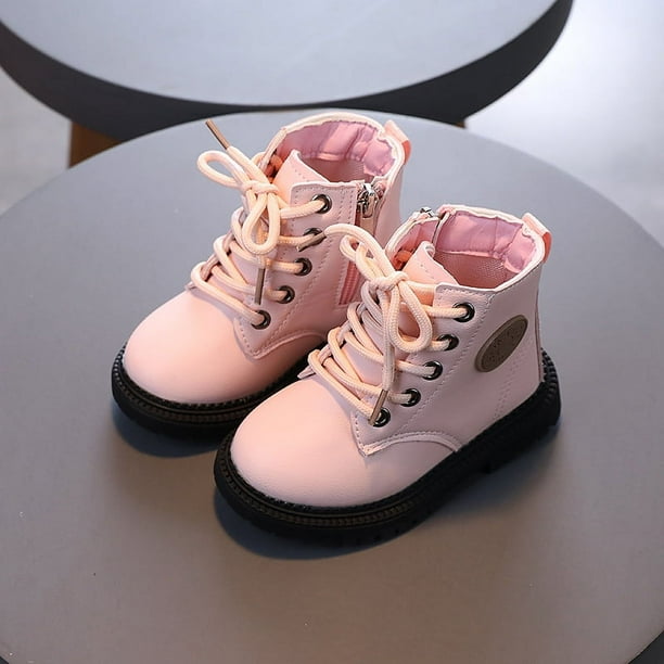 Botas Martin de otoño e invierno para niños, botas antideslizantes de cuero suave para niños y niñas, botines con cremallera y cordones para bebés