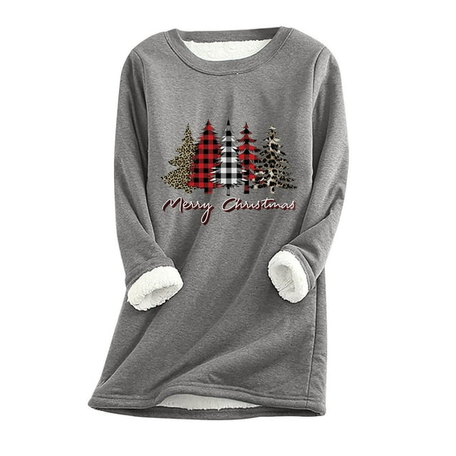 IROINID Chandail en Molleton de Noël pour Femmes Manches Régulières Automne Hiver Ample Vacances Détente Col Rond, Gris