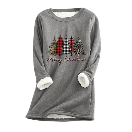 

Crewneck Sweatshirts Aesthetic Christmas Print Top Pullover Womans Regular Sleeve Winter Loose Fit Round Neck Top Gray Small