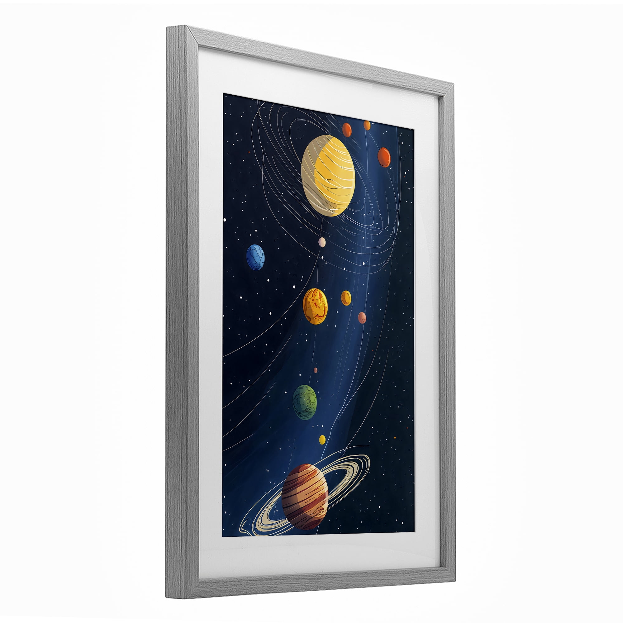 Stupell Industries Planets Aligned in Celestial Orbit Gray Framed Print Under Glass, design by Creative Studio