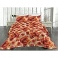 thumbnail image 2 of Ambesonne Poppy Quilted Bedspread Set 3 Pcs, Watercolor Romance Flowers, Twin, Dark Coral Vermilion, 2 of 4