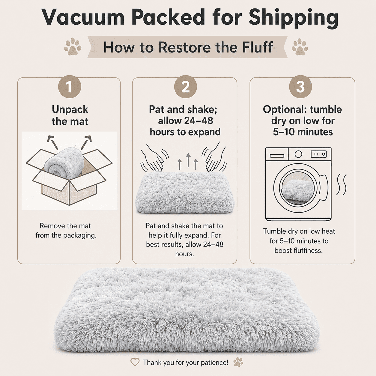 Juyafio Large Plush Dog Pet Bed,Washable Dog mat with Non-Slip Bottom for Large and Medium Dogs, 38"x26" Gray Anti Anxiety Dog Bed