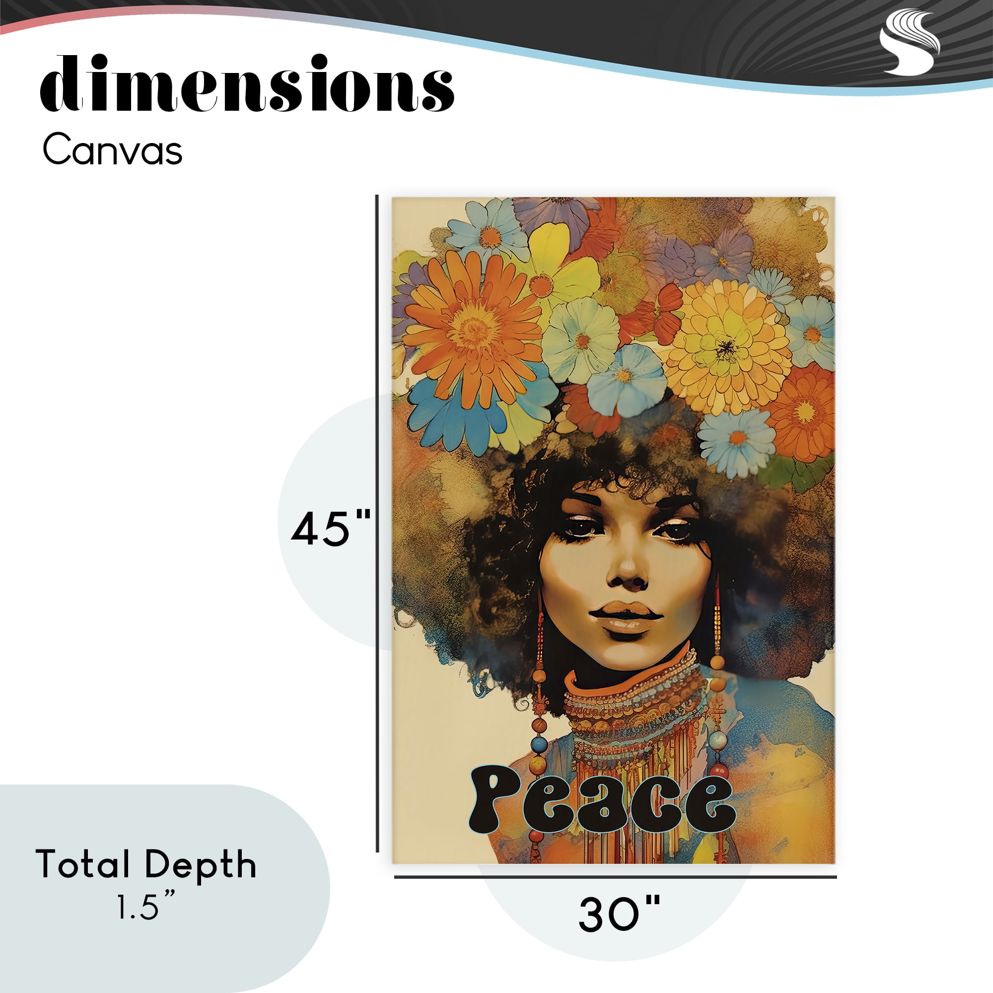 Peace Groovy Afro Girl Canvas Wall Art, design by Sasha