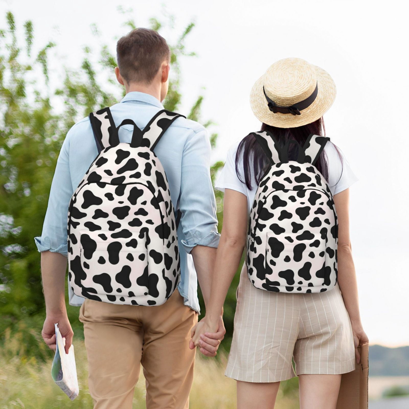 Casual Canvas Backpack Without Interlayer Large Capacity Stick Bag Design For Outdoor Shopping Office Outdoor Sports Simple Cow-Print Pattern1_4 Medium