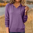 thumbnail image 3 of Wutalume Women's Hooded Knit Sweatshirt Pullover with Drawstring, Loose Casual Long Sleeve Top, Cozy Layer for Outdoor Activities and Lounging,Purple L, 3 of 5
