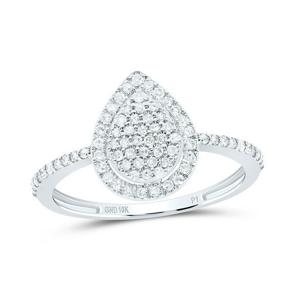 10kt White Gold 1/3 Cttw Natural Diamond Pear Wedding Engagement Anniversary Ring, Women Size: 5-9