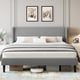 thumbnail image 1 of Queen forrado marco de cama con cabecero, 2 almacenamiento pockets, wingback design, wood slats - no necesita colchón base, noise - free, light gray, 1 of 7