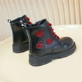 thumbnail image 5 of Ulitacool Boots For Girls Ankle Boots With Heart Rhinestone Leather Lace Up Side Zipper For Winter Classic Basic Shoes 3.5-4 Years Black, 5 of 8
