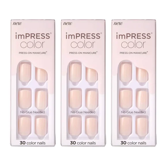 KISS imPRESS Color Press On Nails, Point Pink, 3pk, 90ct