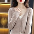 thumbnail image 7 of Womens Basic V Neck Button Cardigan Long Sleeve Outerwear Elegant Dressy Sweater Tops Suitable for Fall Winter Layering Outfits Light Brown XL, 7 of 7