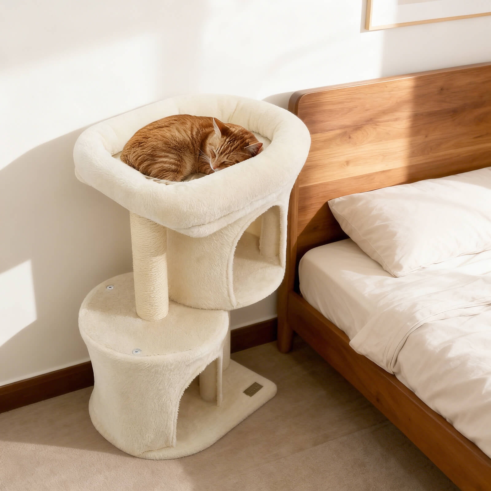 Costway 26” Small Cat Tree with Large Padded Plush Perch, 2 Condos, Sisal Scratching Posts Beige