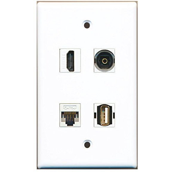 RiteAV - 1 Port HDMI 1 Port USB A-A 1 Port Toslink 1 Port Cat5e Ethernet White Wall Plate