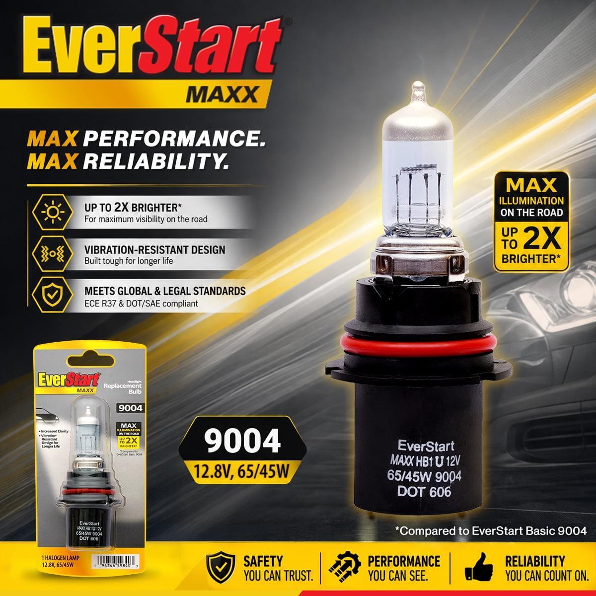 EverStart Maxx 9004 Halogen Headlight Bulb, 1 Pack, Compatible with Multiple Cars