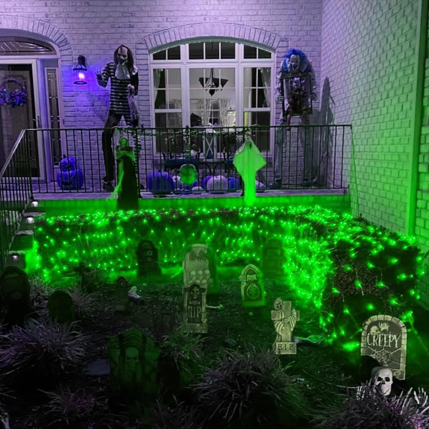 96 LED Green Net Lights, 4.9x 4.9 ft Connectable Halloween  Outdoor String Mesh Lights with 8 Lighting Modes, Waterproof Fairy Lights Plug in for Xmas Tree Holiday Party Garden Decoration