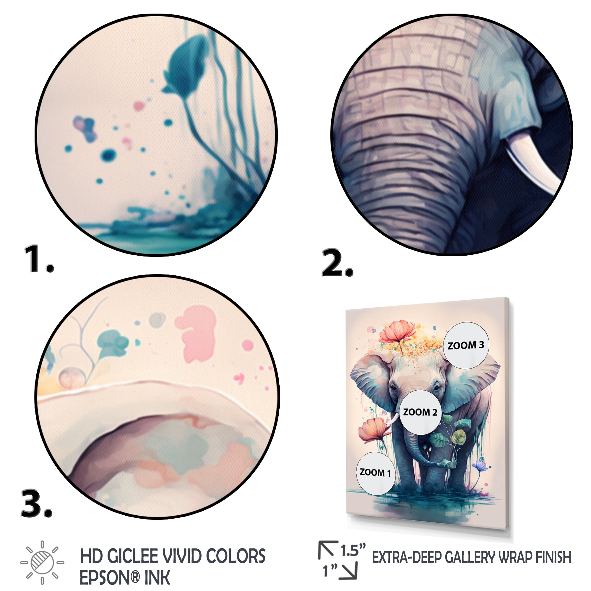 Designart Cute Elefant Floral Art II Canvas Wall Art