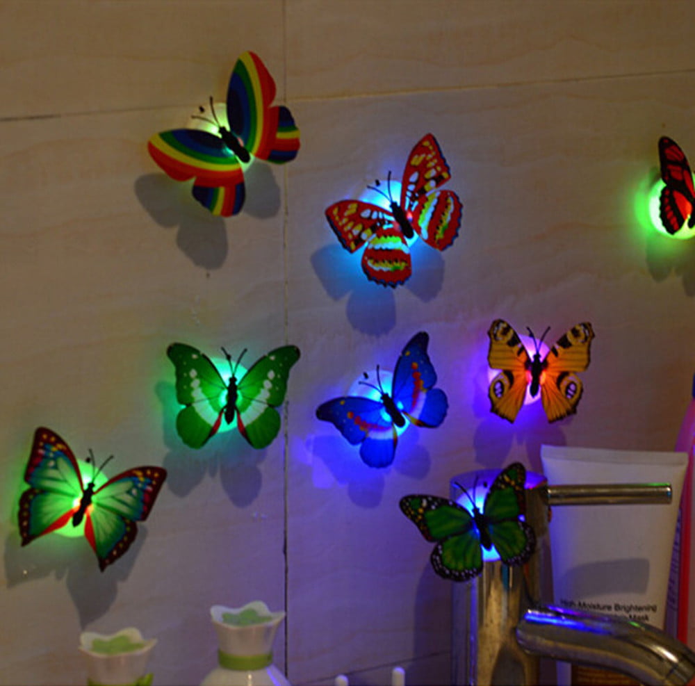 10 Pcs Wall Stickers Butterfly LED Lights Wall Stickers 3D House Decor Colorful