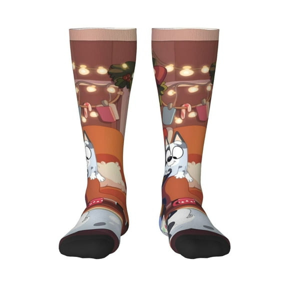 Masiiu Bluey Print Adult Crew socks, Comfortable Novelty Colorful Patterned, Breathable, Stylish Colorblock for Men Women