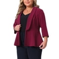 thumbnail image 5 of Agnes Orinda Women's Plus Size Blazers Lapel 3/4 Sleeve Peplum Open Front Casual Business Cardigan Jackets 2X Burgundy, 5 of 7