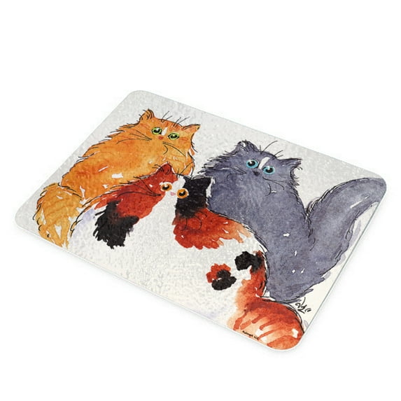 KuzmarK Glass Cutting Board - Three Maine Coon Kitties Abstract Cat Art by Denise Every