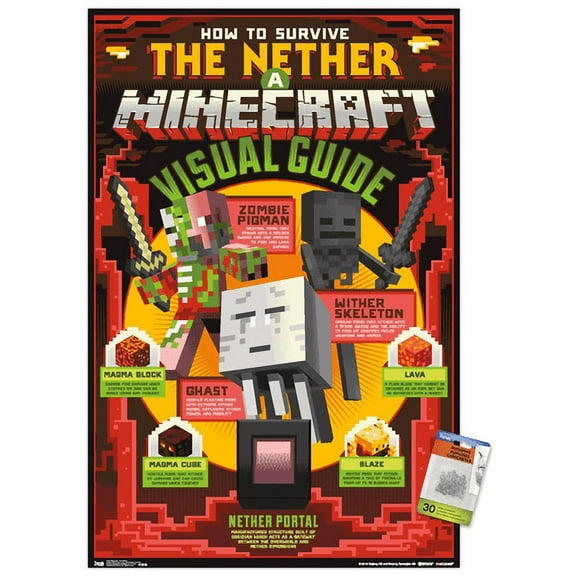 Minecraft - The Nether Wall Poster with Push Pins, 22.375" x 34"