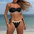 thumbnail image 2 of Delconic Women Two Piece Swimsuit Pleated Bikini Set with Adjustable Straps and Decorative Tassel Trim for Beachwear Swimwear, 2 of 9
