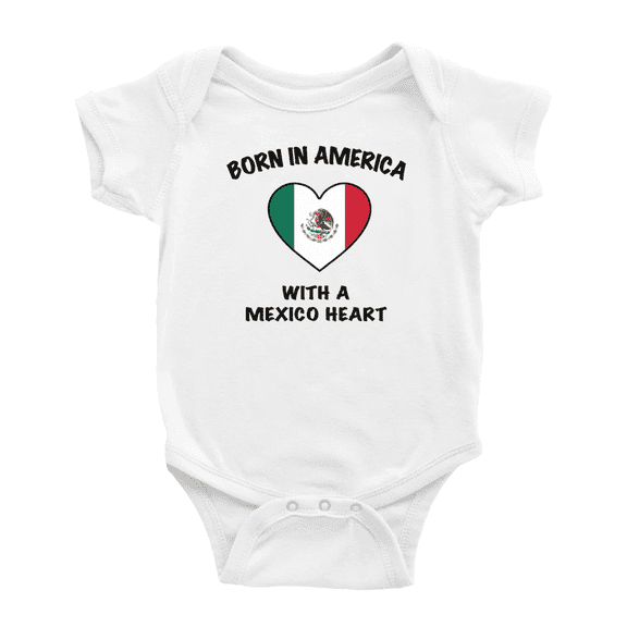 Born In America With A Mexico Heart Cute Baby Clothing Bodysuits For Boy Girl