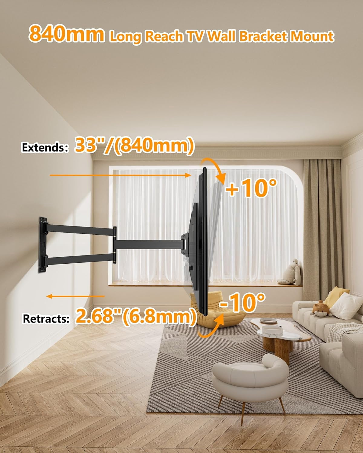 FORGING MOUNT Corner TV Wall Mount Long Arm TV Mount for 23"-65" TVs, Full Motion TV Wall Mount with 33" of Smooth Extension, Holds 99lbs, Max 400X400mm