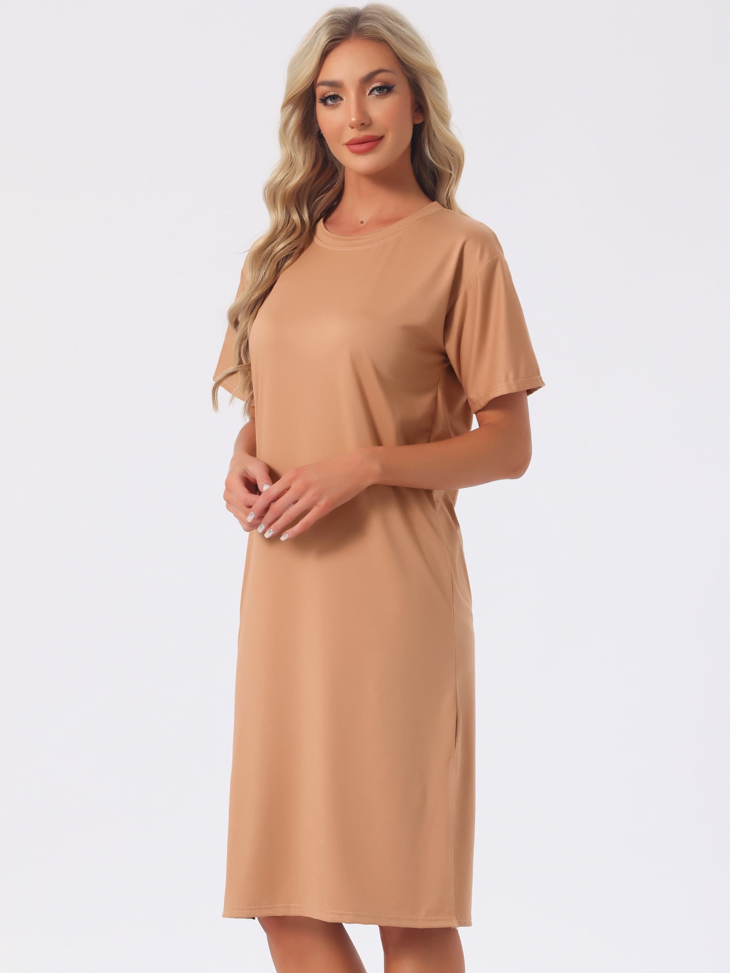 DARING DIVA Women's Casual Pajama Dress Loose Fit Short Sleeve Sleepwear 2XL Coffee
