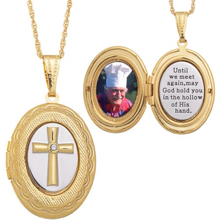 Two-Tone Memorial Cross 14kt Gold-Plated Locket Pendant, 20