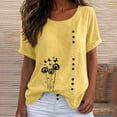 thumbnail image 5 of QUNYINEY Over Sized T Shirt Women Summer Cotton Floral Short Sleeve Tunic Tops Loose Fit Pullover Casual Button Crew Neck Shirts, 5 of 6