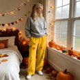 thumbnail image 4 of Hearthz Thanksgiving Fleece Pajama Fall Maple Leaf Print Wide Leg Pj Bottoms for Women Elastic Drawstring High Waist Sleeping Pants Women Flannel Pajama Pants, 4 of 6