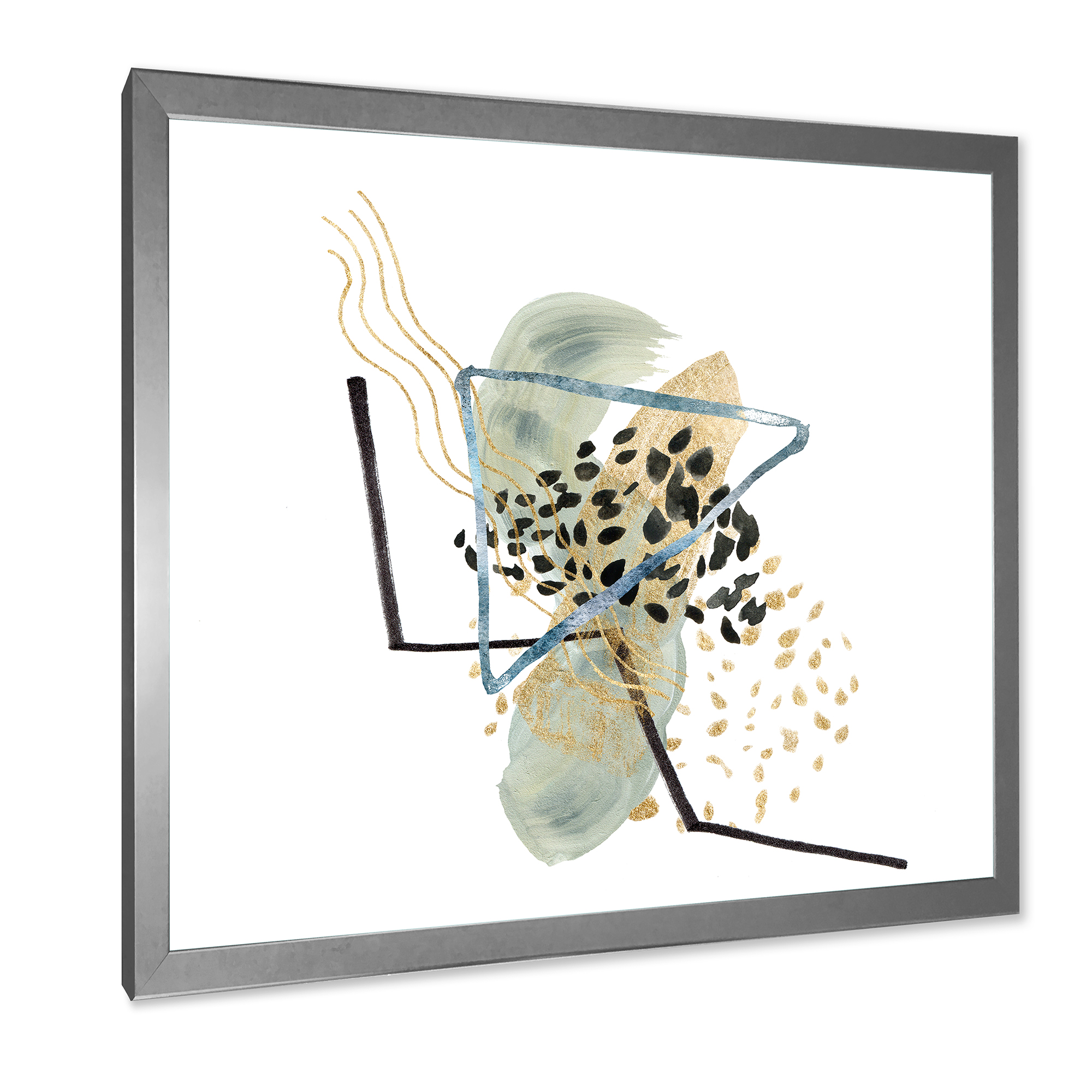 Designart 'Minimalistic Golden Polka Dots and Ink Mountains' Modern Framed Art Print