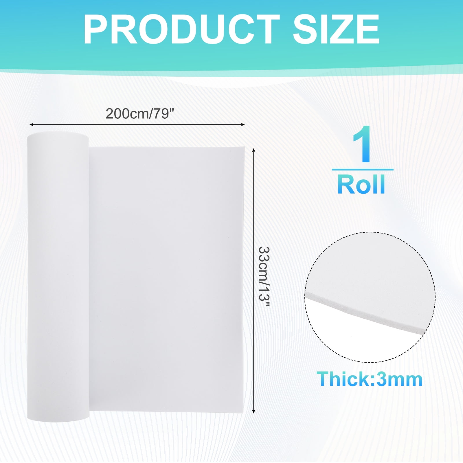 Uxcell 1 Roll White Foam Sheets, 79" x 13" x 0.12" High Density EVA Foam Roll Board Cosplay Craft Sheet for DIY Crafts Projects Furniture Protecting Insulation Weather Stripping