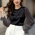 thumbnail image 4 of IUYRTFE Women's Long Sleeve Crew Neck Top Sheer Sleeve Ruffle Cuff Casual Pullover Blouse, 4 of 6