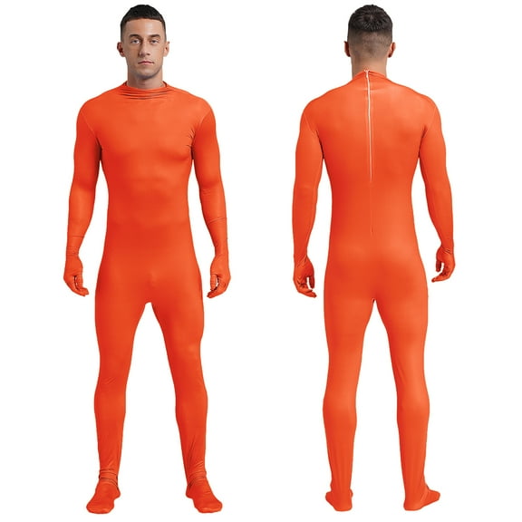 YONGHS Mens Spandex Open Face Zentai Suit Costume Back Zipper Unitard Full Cover Jumpsuit Bodysuit Orange 180