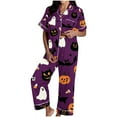 thumbnail image 3 of THDHVS Pajamas for Women Set,Womens Pajama Sets,Women's Pajama Sets Short Sleeve Button Down Halloween Print Sleepwear Nightwear Soft Pjs Lounge Sets Purple 3XL, 3 of 7