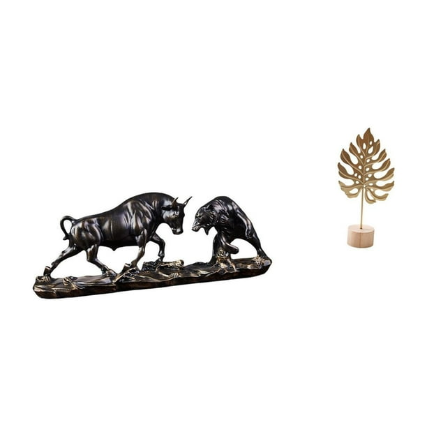Estatua de escritorio,Figura decorativa de pelea de toros y osos,Colecciones de esculturas de toros,artesanía de resina,decoración,Escultura de hojas,Estatua de hoja de metal Escultura de