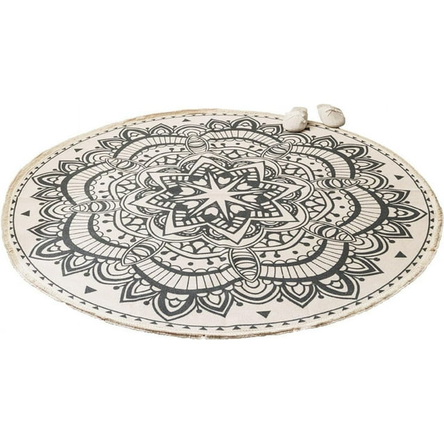 Vintage Design Rug,Cotton and Linen Circular Floor Mat,Non Slip Rugs for Living Room Bedroom Carpet,Home Decor Office, Round 36" 47" 59" 71",Machine Washable