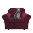 thumbnail image 2 of Stretch Velvet Plush Sofa Covers Couch Armchair Slipcover Protector with Cushion Covers, Burgundy, For 2-Seater Loveseat, 2 of 13